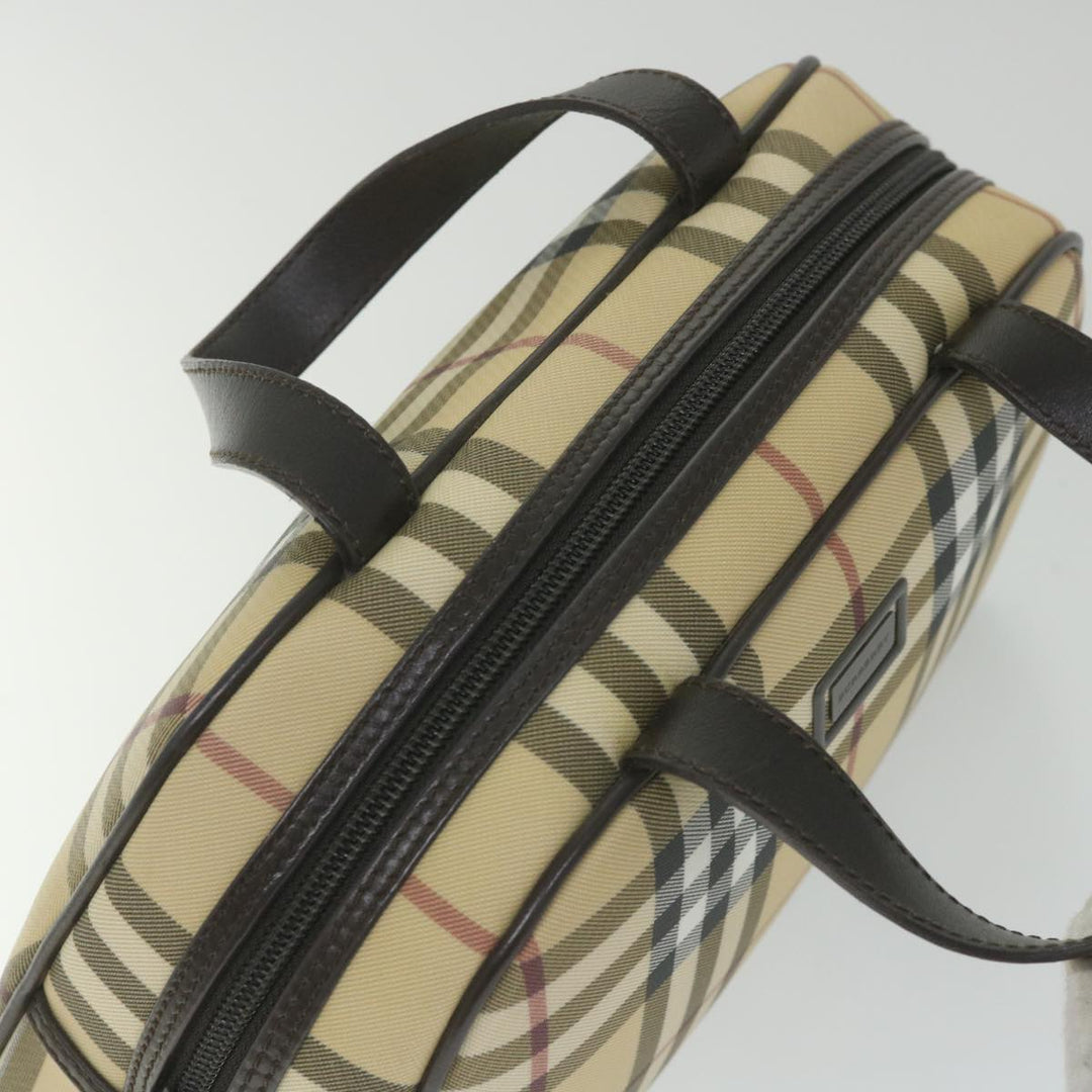 Burberry Nova Check Hand Bag PVC Leather Beige Auth ki3649