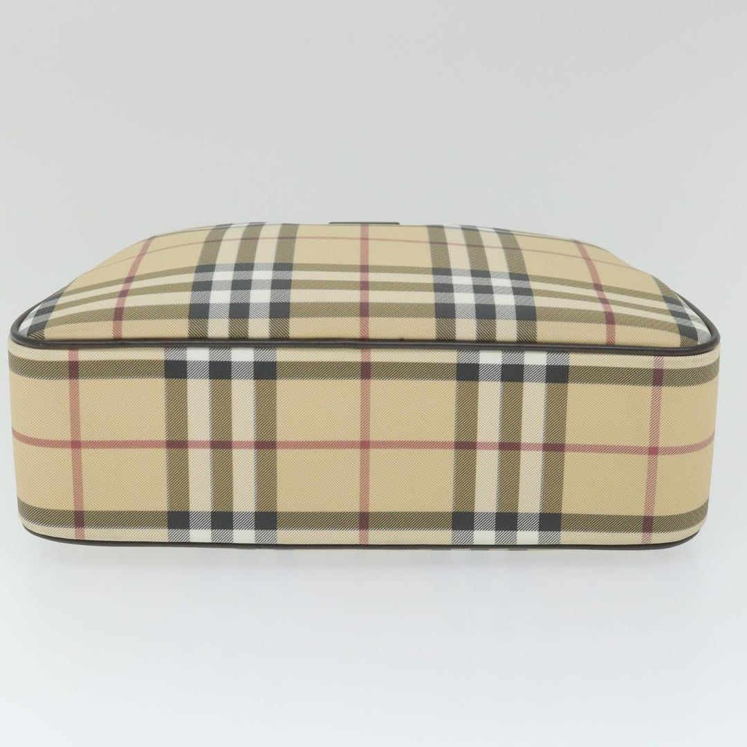 Burberry Nova Check Hand Bag PVC Leather Beige Auth ki3649