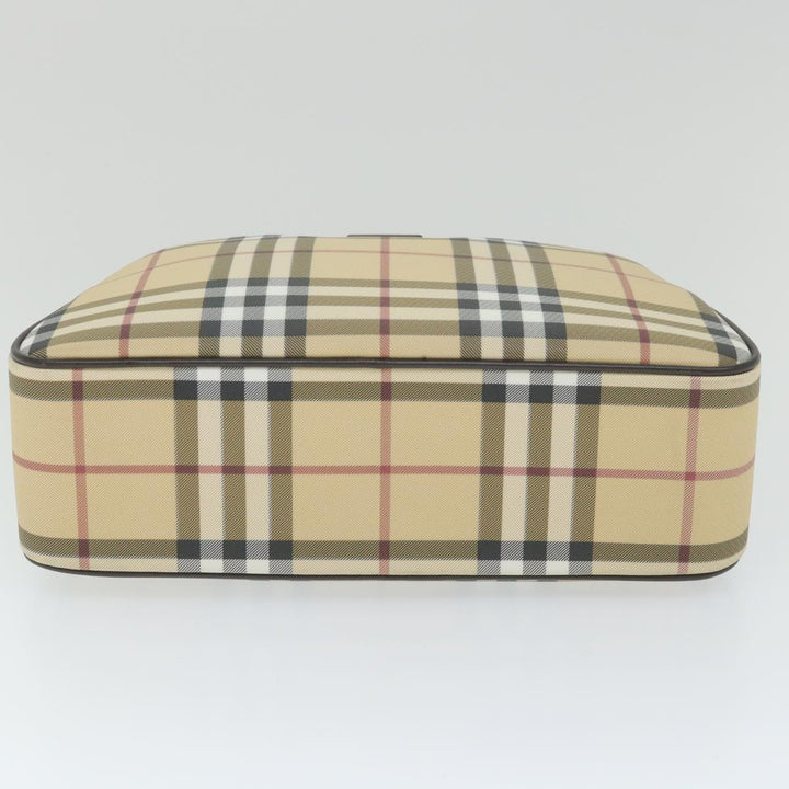 Burberry Nova Check Hand Bag PVC Leather Beige Auth ki3649