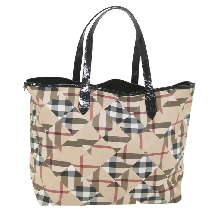 BURBERRY Nova Check Tote Bag PVC Leather Beige Auth ki3736