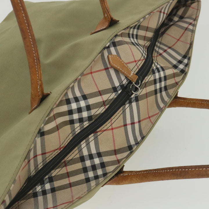 BURBERRYSs Blue Label Tote Bag Nylon Khaki Auth ki3744