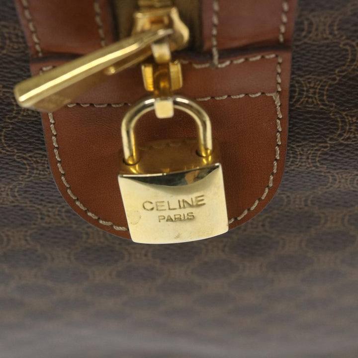 Celine Macadam Canvas Boston Bag PVC Leather Brown  ki3775