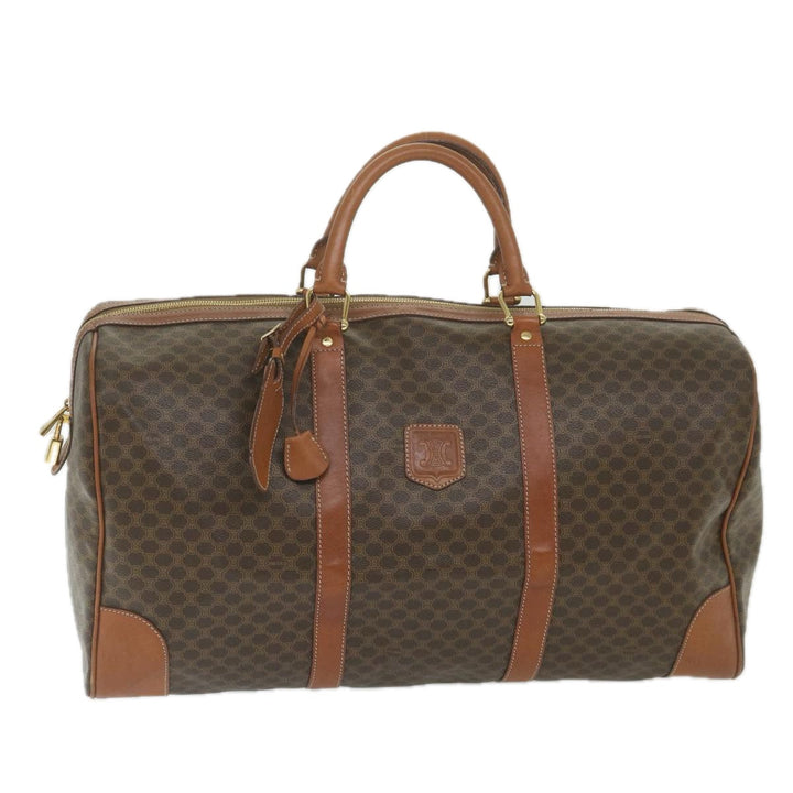 Celine Macadam Canvas Boston Bag PVC Leather Brown  ki3775