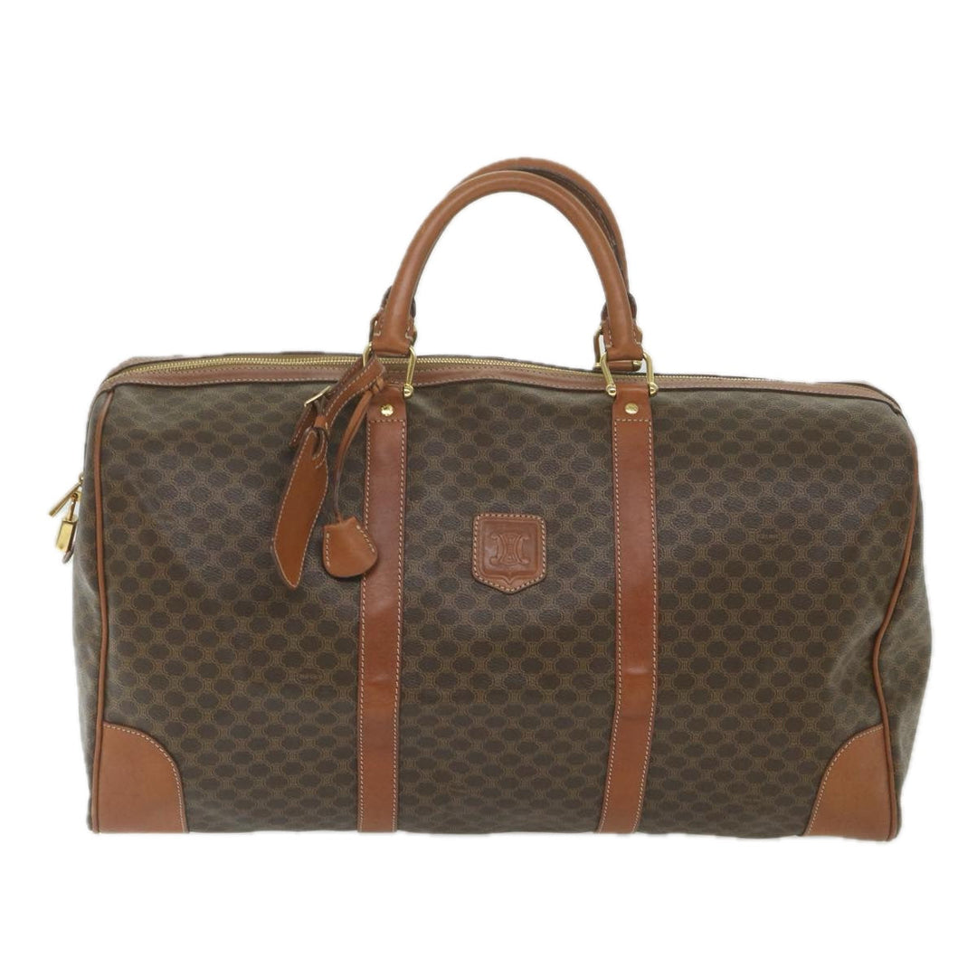 Celine Macadam Canvas Boston Bag PVC Leather Brown  ki3775