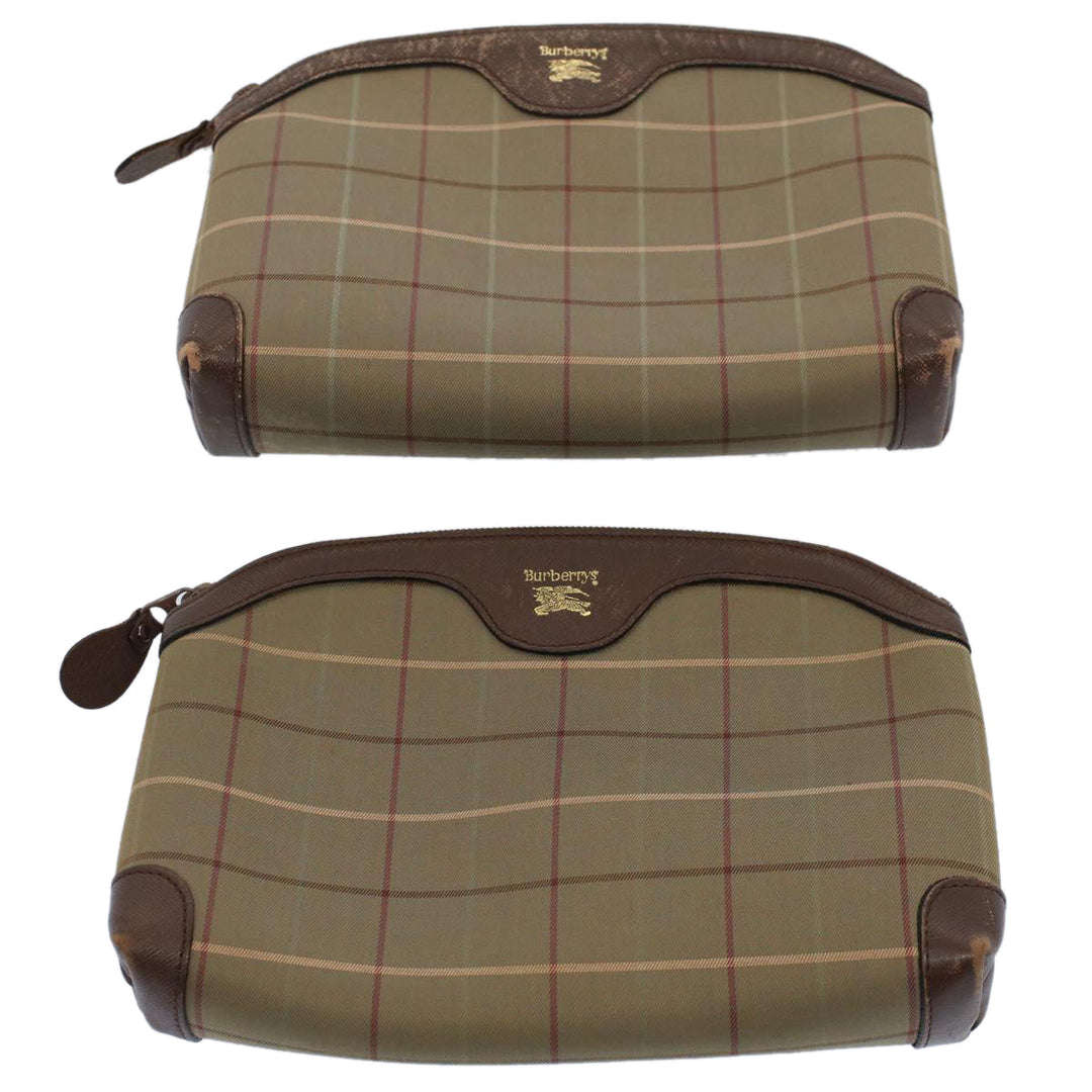 BURBERRYSs Nova Check Clutch Bag Nylon Canvas 2Set Beige Auth ki3793