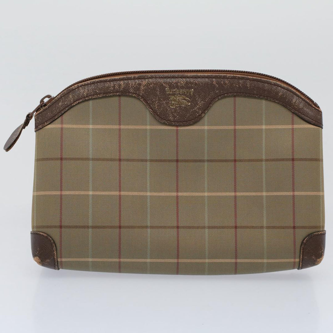 BURBERRYSs Nova Check Clutch Bag Nylon Canvas 2Set Beige Auth ki3793