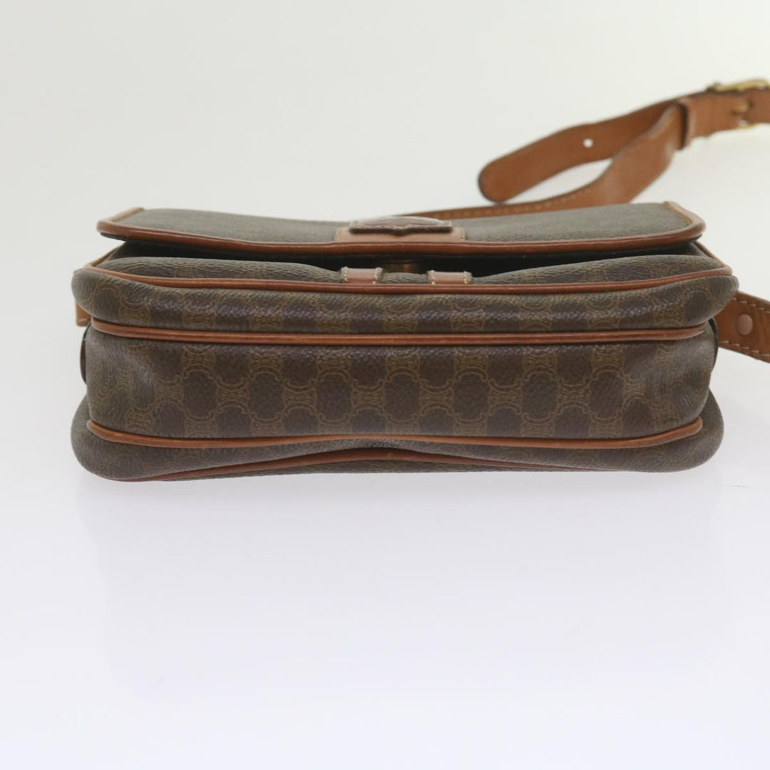 Celine Macadam Canvas Shoulder Bag PVC Leather Brown Auth ki3841