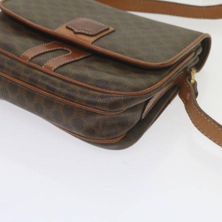 Celine Macadam Canvas Shoulder Bag PVC Leather Brown Auth ki3841