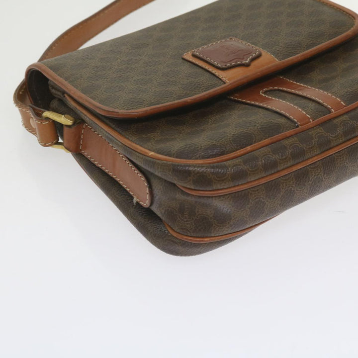 Celine Macadam Canvas Shoulder Bag PVC Leather Brown Auth ki3841
