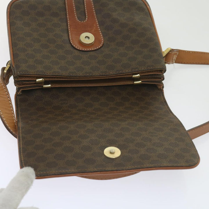 Celine Macadam Canvas Shoulder Bag PVC Leather Brown Auth ki3841