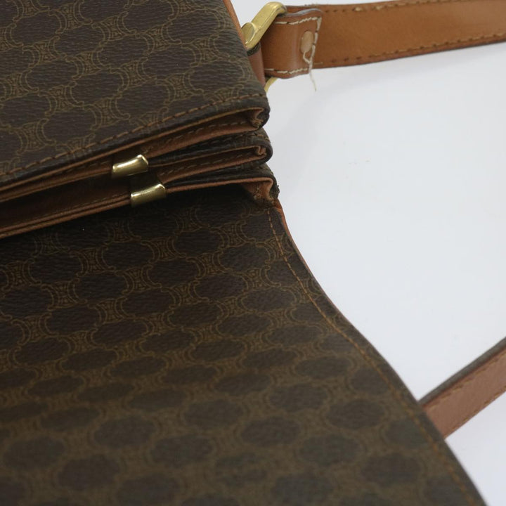 Celine Macadam Canvas Shoulder Bag PVC Leather Brown Auth ki3841