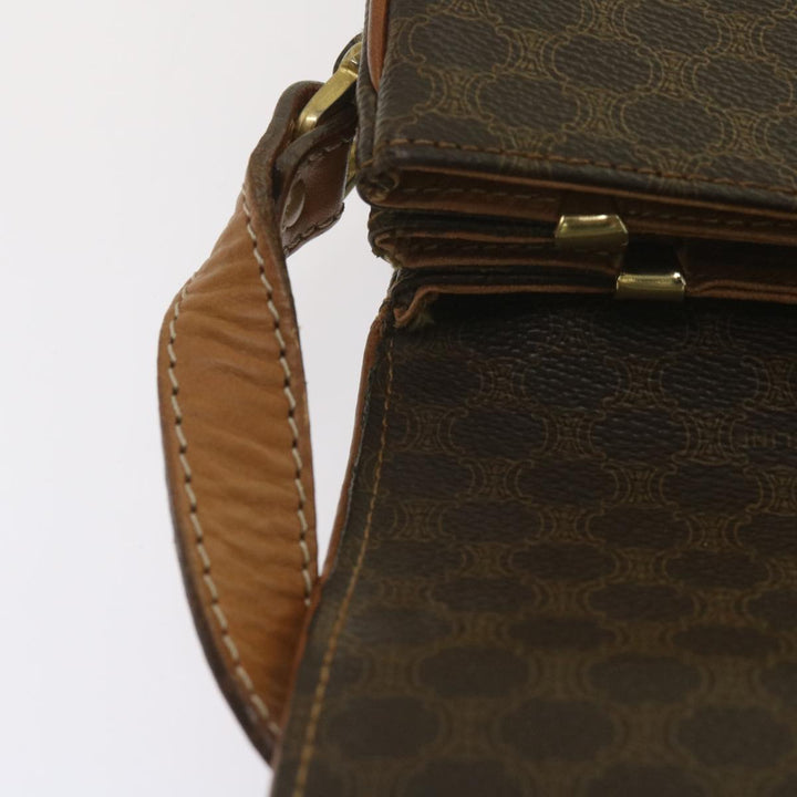 Celine Macadam Canvas Shoulder Bag PVC Leather Brown Auth ki3841