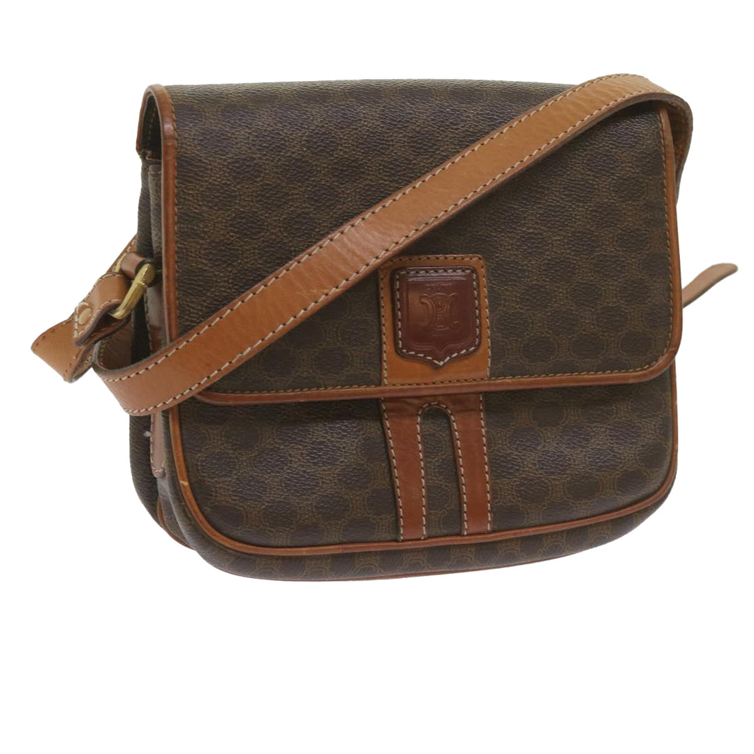 Celine Macadam Canvas Shoulder Bag PVC Leather Brown Auth ki3841