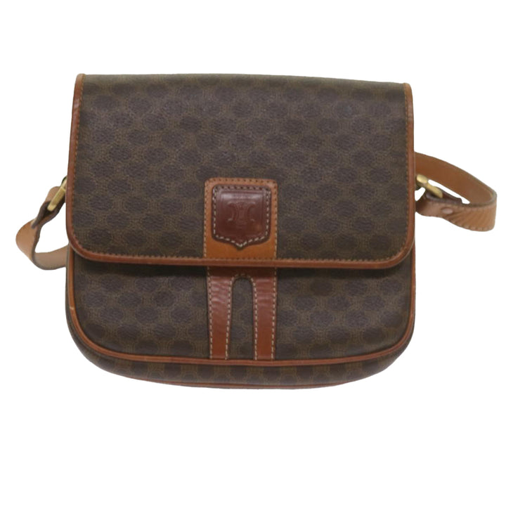 Celine Macadam Canvas Shoulder Bag PVC Leather Brown Auth ki3841