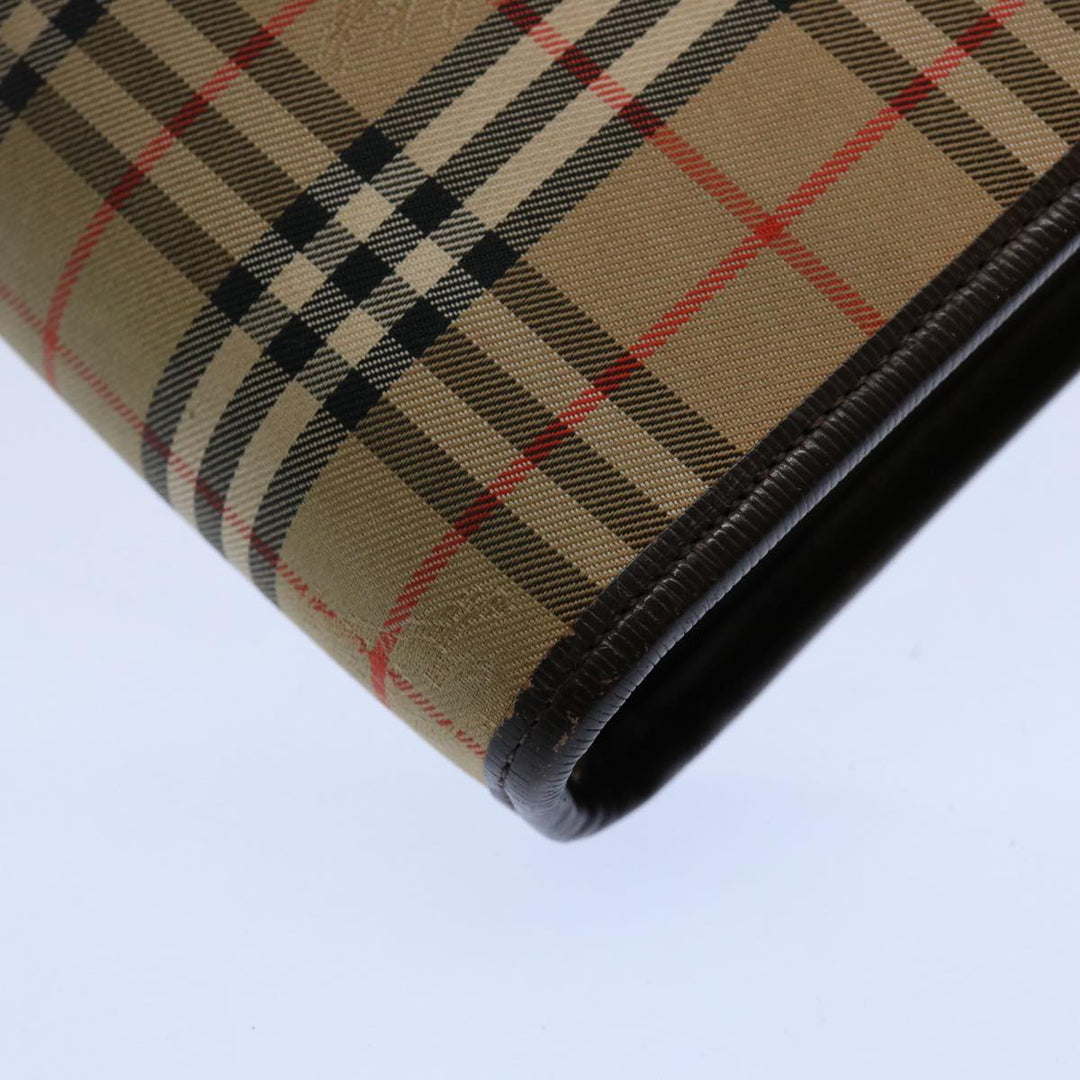 BurberrySs Nova Check Clutch Bag Nylon Canvas Brown Auth ki3865