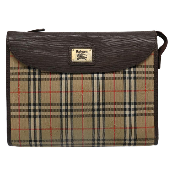 BurberrySs Nova Check Clutch Bag Nylon Canvas Brown Auth ki3865