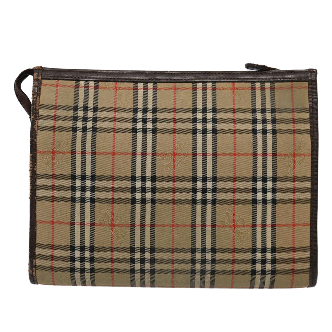 BurberrySs Nova Check Clutch Bag Nylon Canvas Brown Auth ki3865