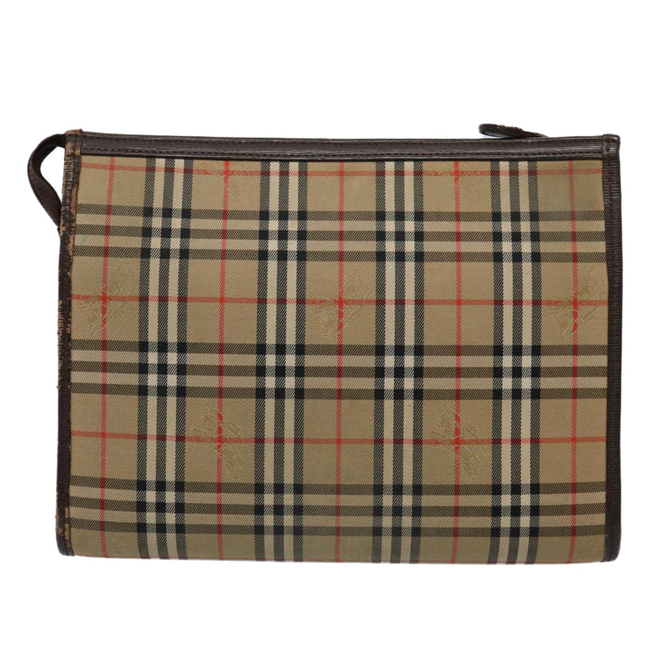 BurberrySs Nova Check Clutch Bag Nylon Canvas Brown Auth ki3865