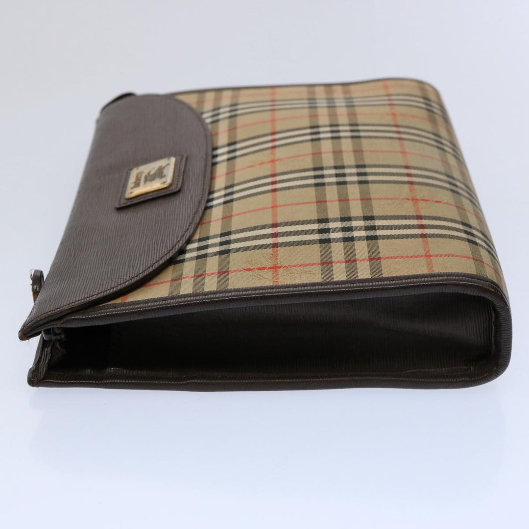 BurberrySs Nova Check Clutch Bag Nylon Canvas Brown Auth ki3865