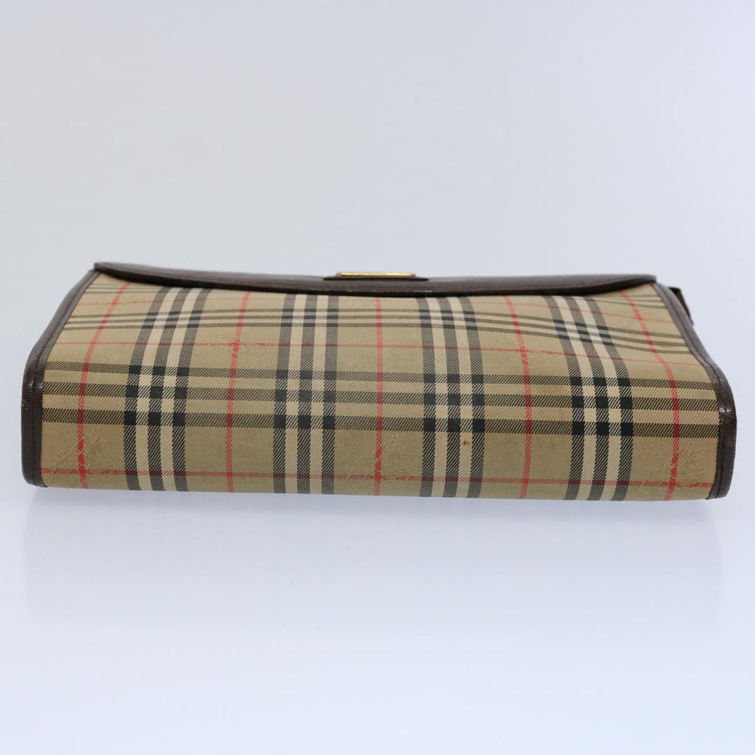 BurberrySs Nova Check Clutch Bag Nylon Canvas Brown Auth ki3865