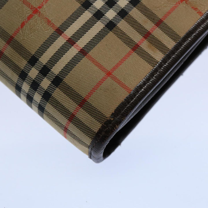 BurberrySs Nova Check Clutch Bag Nylon Canvas Brown Auth ki3865