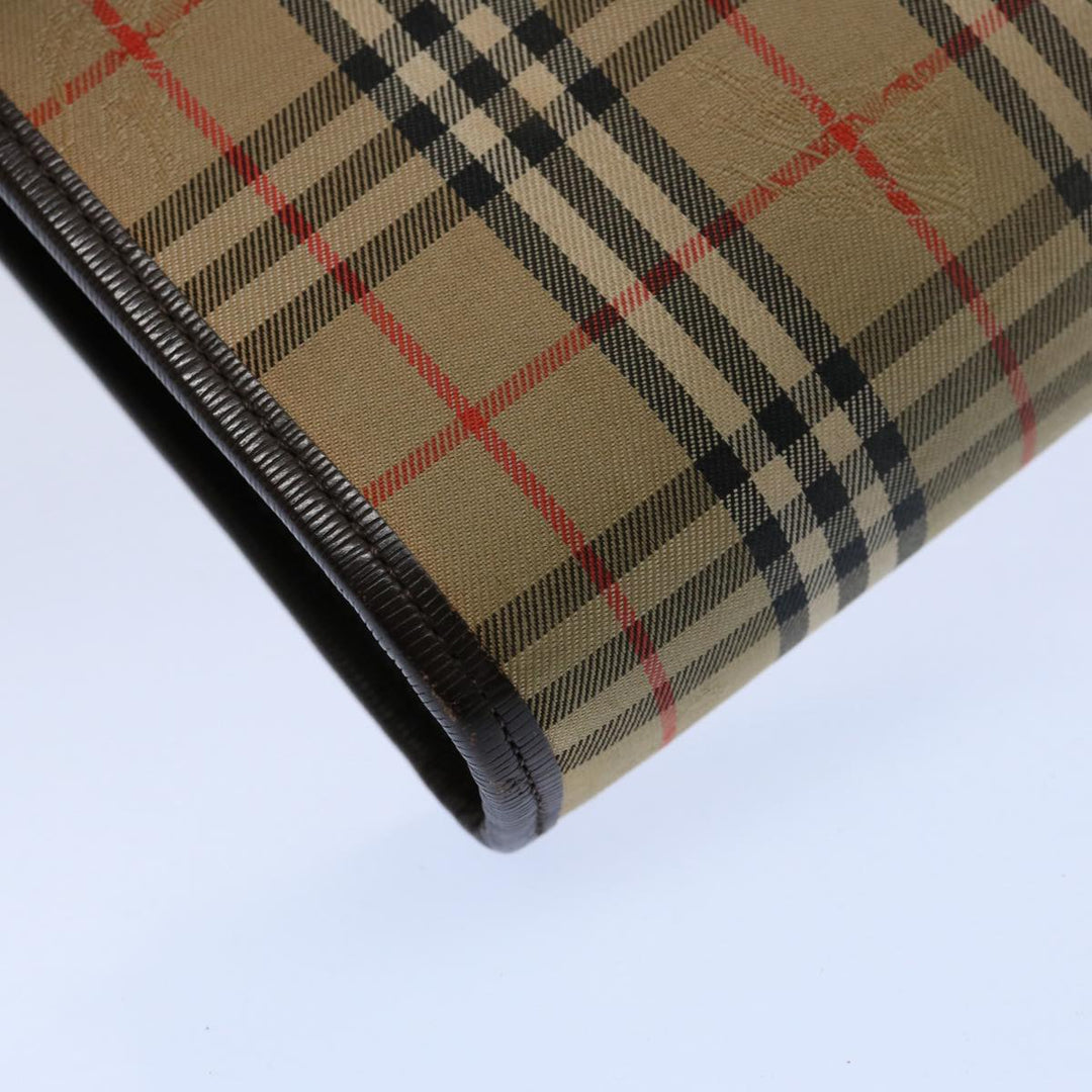 BurberrySs Nova Check Clutch Bag Nylon Canvas Brown Auth ki3865