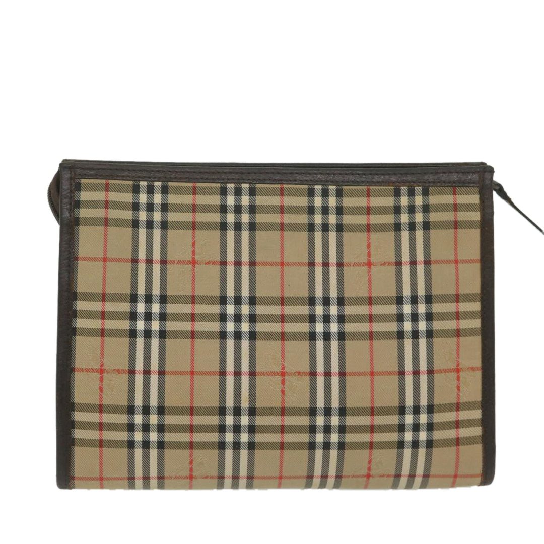 BurberrySs Nova Check Clutch Bag Nylon Canvas Beige Auth ki3989