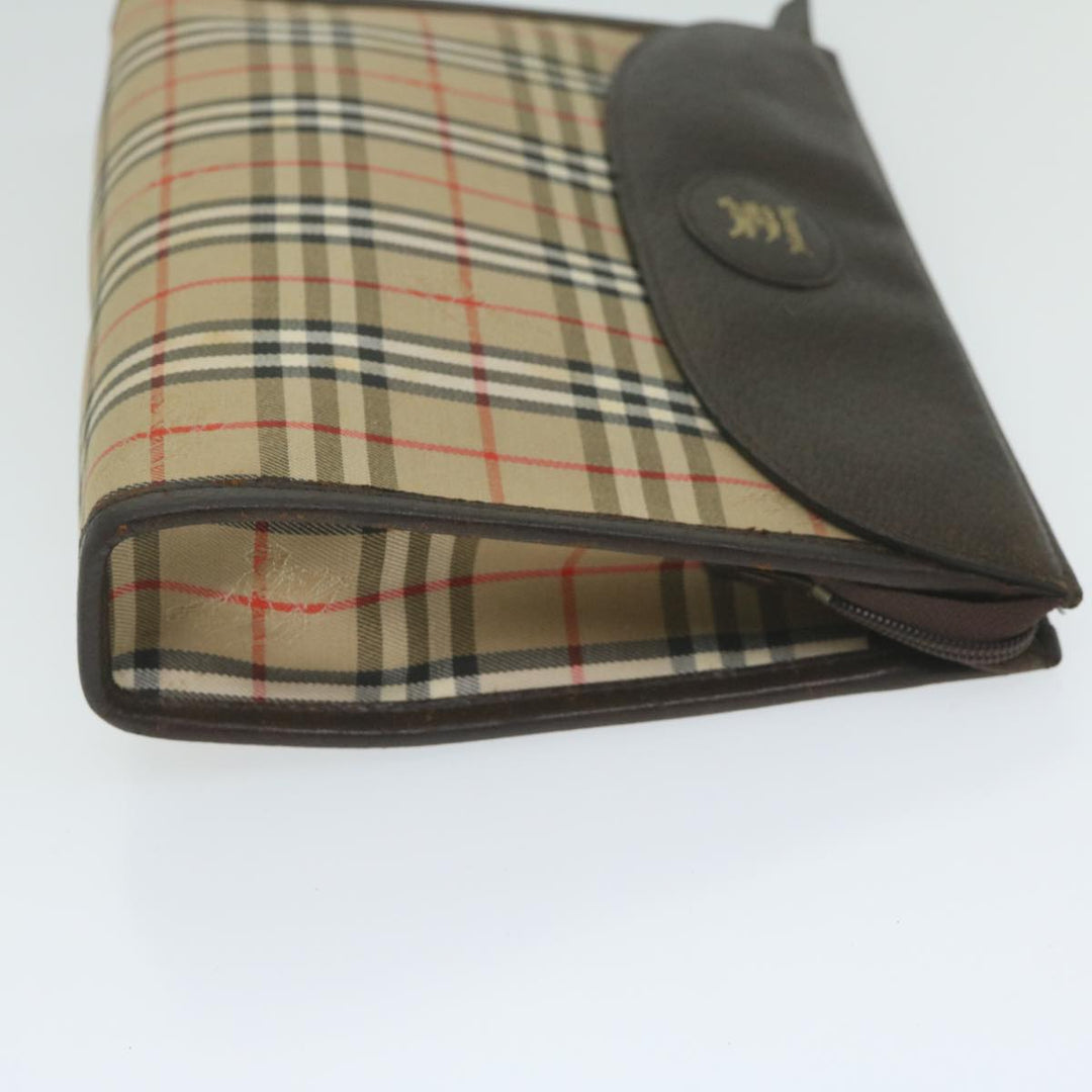 BurberrySs Nova Check Clutch Bag Nylon Canvas Beige Auth ki3989