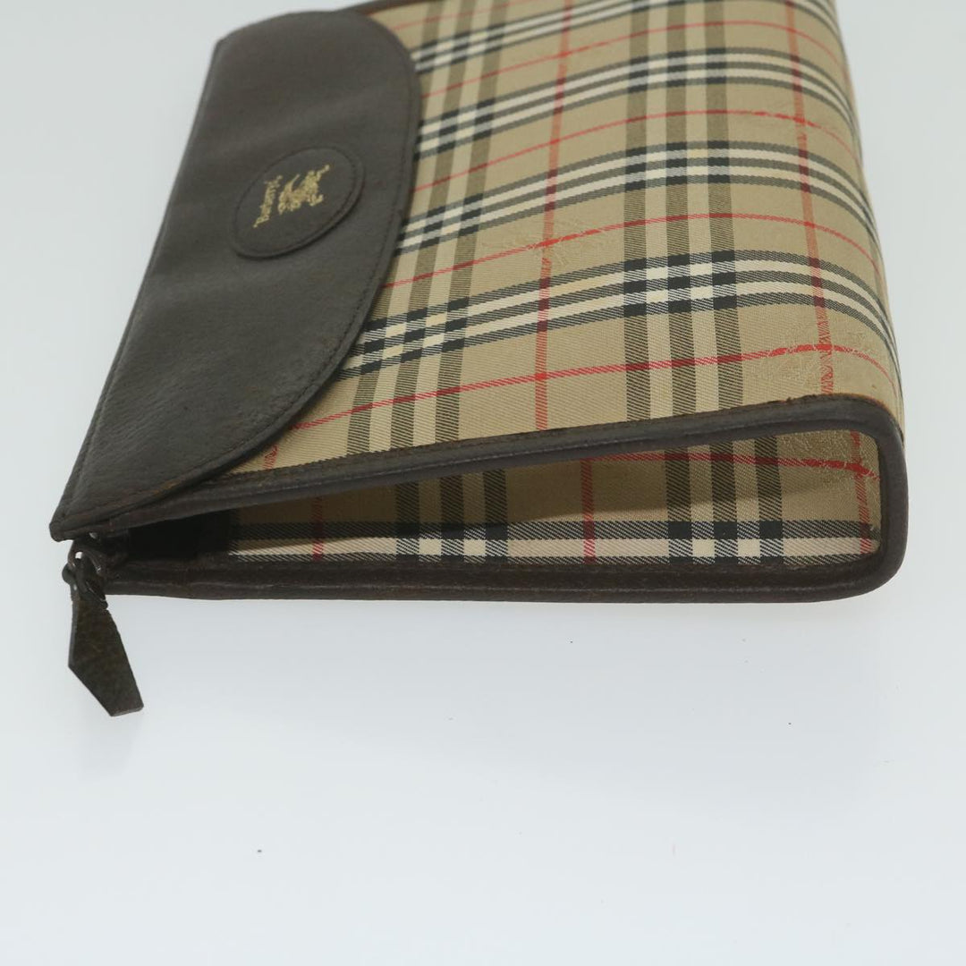 BurberrySs Nova Check Clutch Bag Nylon Canvas Beige Auth ki3989