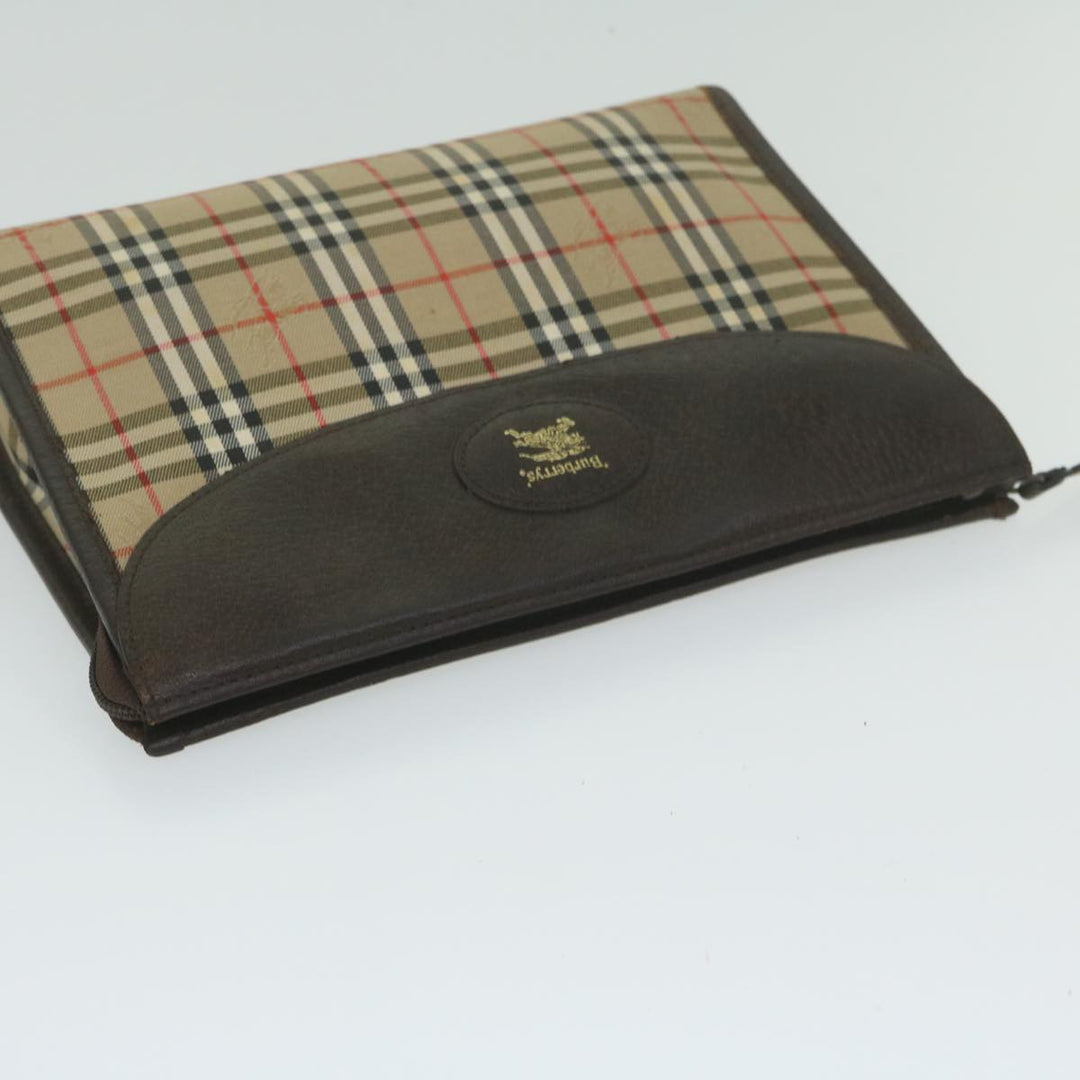 BurberrySs Nova Check Clutch Bag Nylon Canvas Beige Auth ki3989