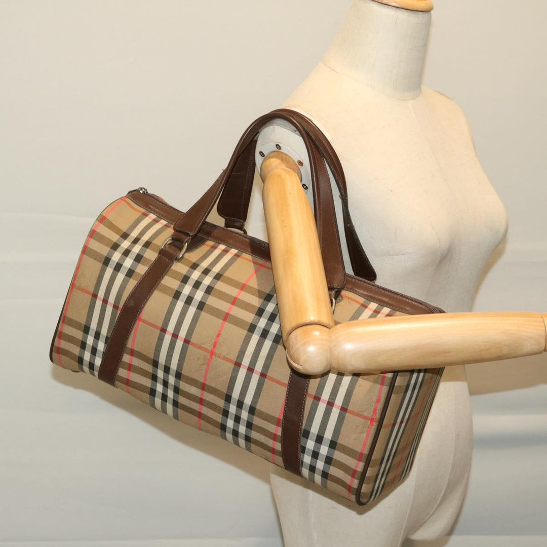 BurberrySs Nova Check Boston Bag Canvas Beige Auth ki4187