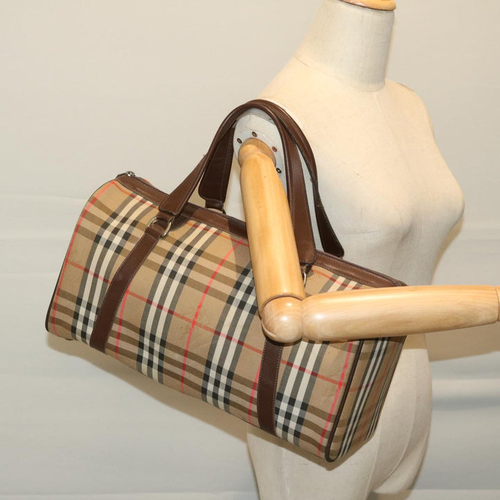 BurberrySs Nova Check Boston Bag Canvas Beige Auth ki4187