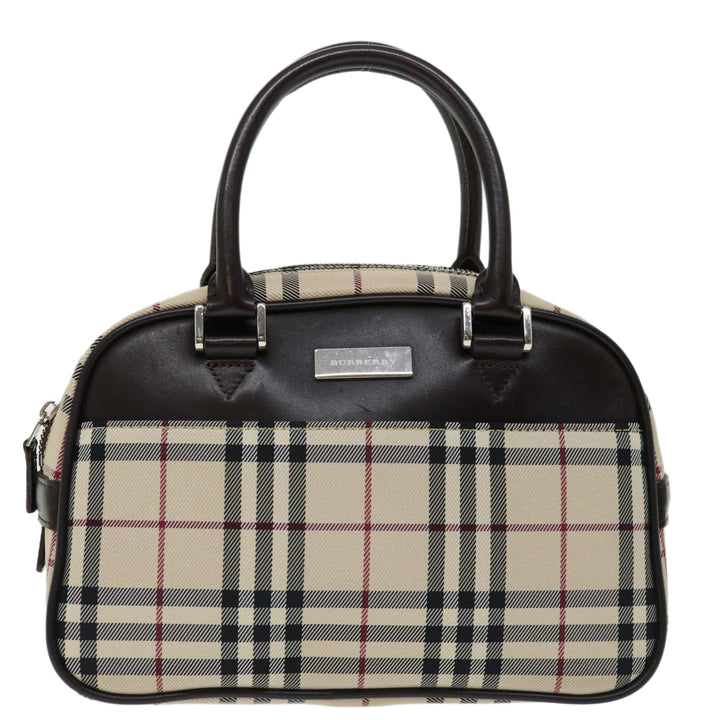 Burberry Nova Check Hand Bag Nylon Beige Auth ki4265