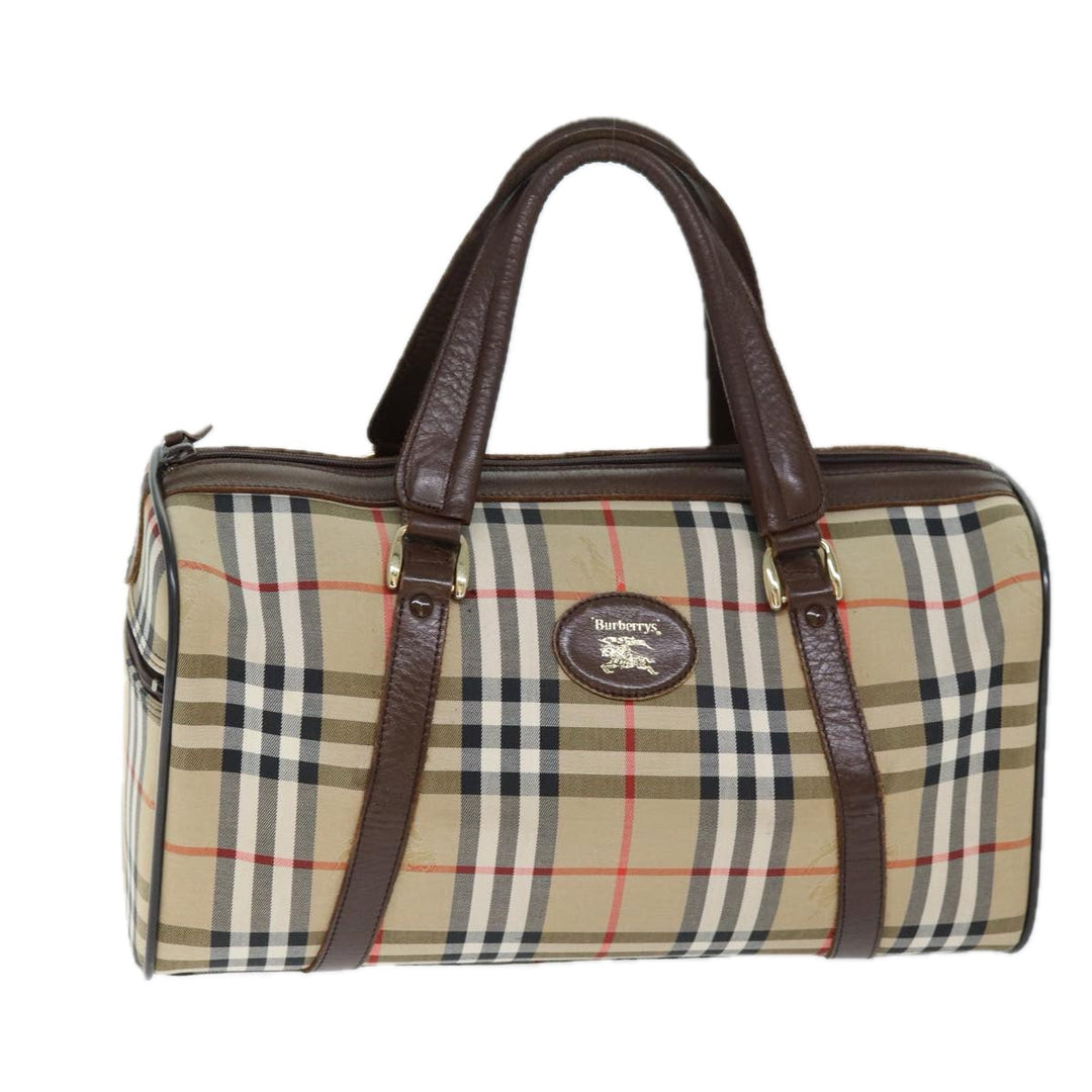 BurberrySs Nova Check Boston Bag Canvas Beige Auth ki4441