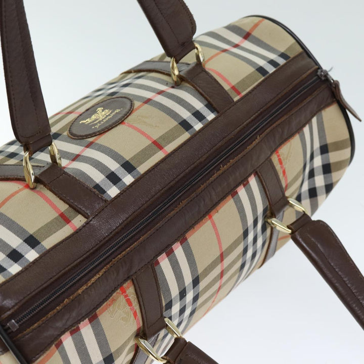 BurberrySs Nova Check Boston Bag Canvas Beige Auth ki4441