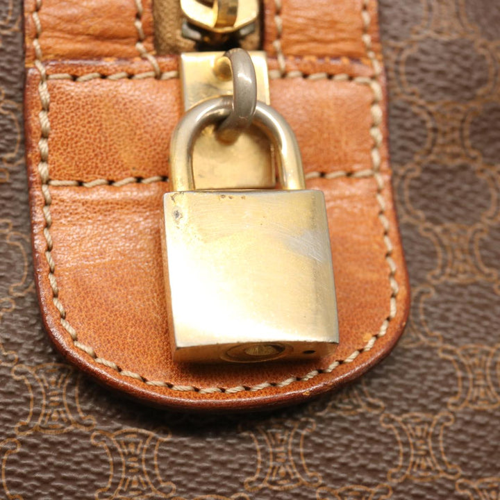Celine Macadam Canvas Boston Bag PVC Brown Auth ki4461
