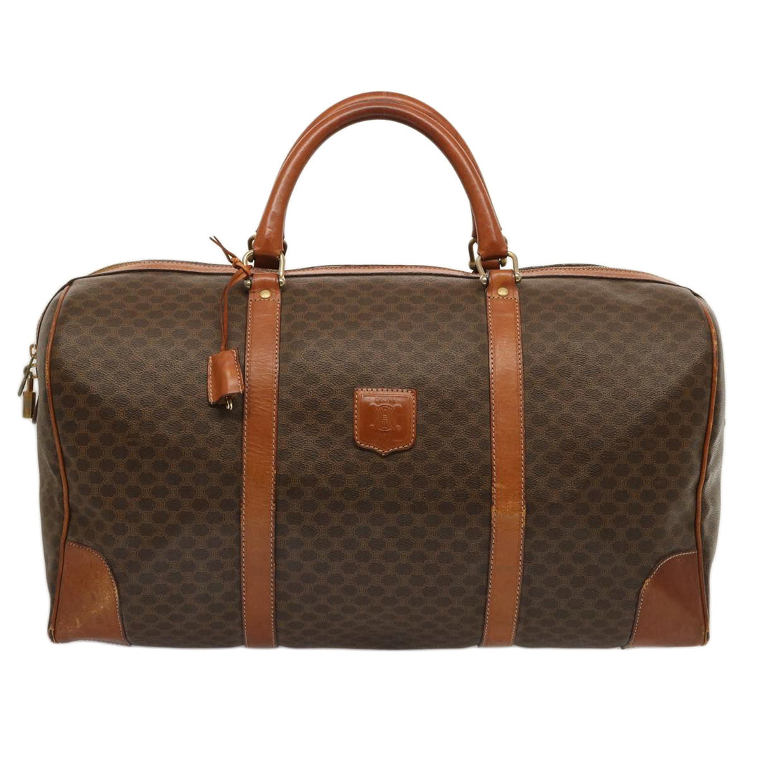 Celine Macadam Canvas Boston Bag PVC Brown Auth ki4461