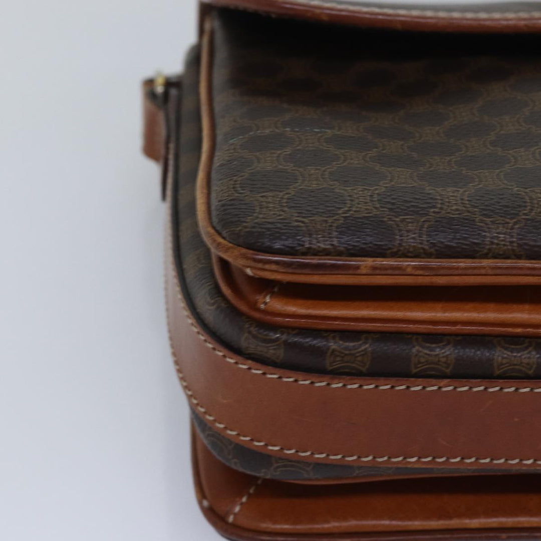 Celine Macadam Canvas Shoulder Bag PVC Leather Brown Auth ki4579