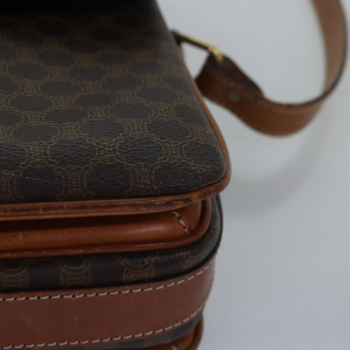 Celine Macadam Canvas Shoulder Bag PVC Leather Brown Auth ki4579
