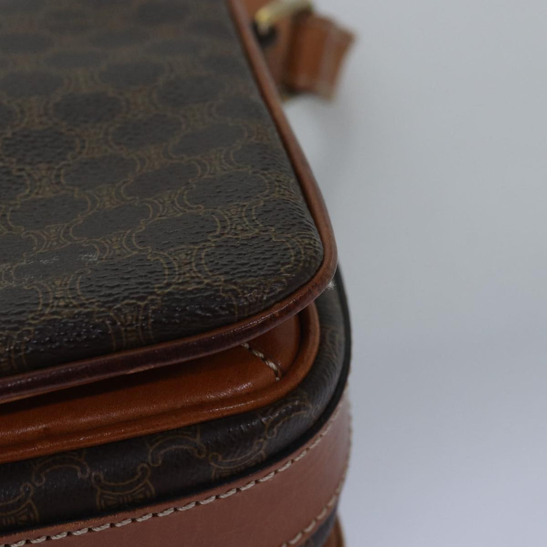 Celine Macadam Canvas Shoulder Bag PVC Leather Brown Auth ki4579