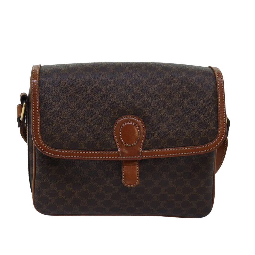 Celine Macadam Canvas Shoulder Bag PVC Leather Brown Auth ki4579