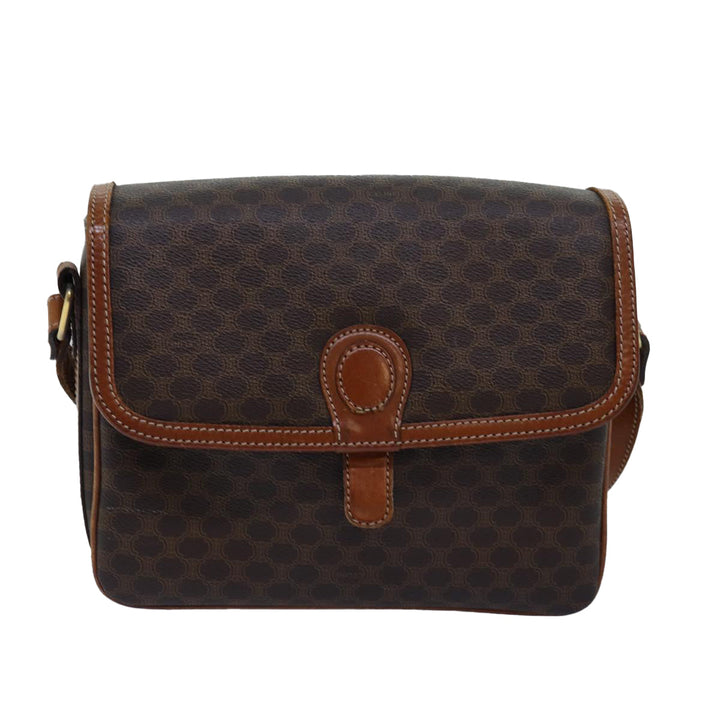 Celine Macadam Canvas Shoulder Bag PVC Leather Brown Auth ki4579