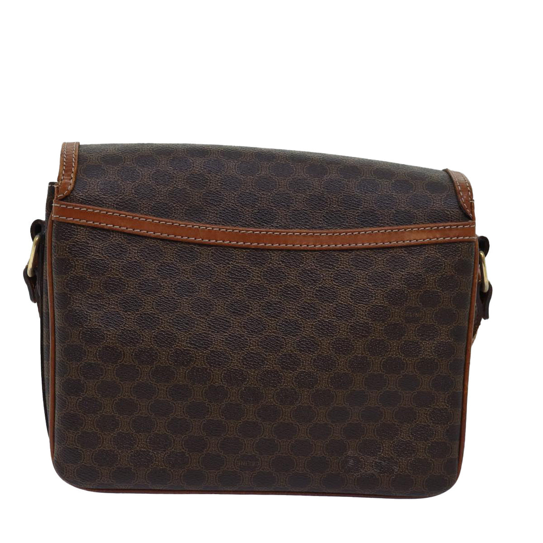 Celine Macadam Canvas Shoulder Bag PVC Leather Brown Auth ki4579