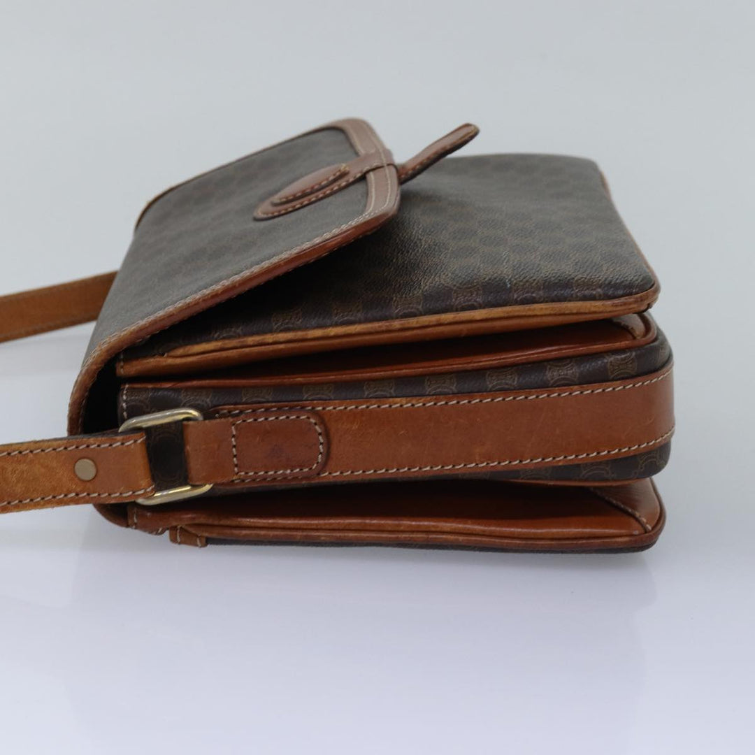 Celine Macadam Canvas Shoulder Bag PVC Leather Brown Auth ki4579