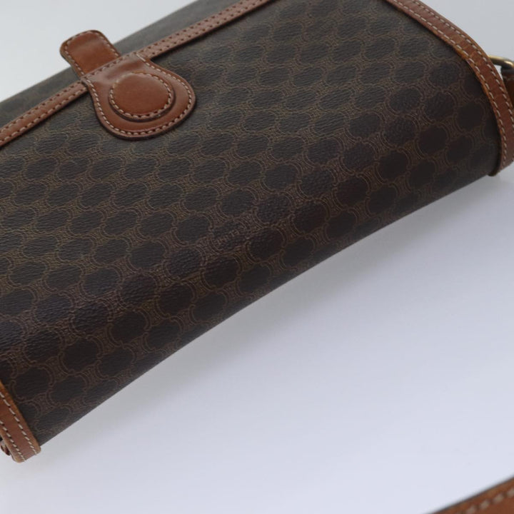 Celine Macadam Canvas Shoulder Bag PVC Leather Brown Auth ki4579