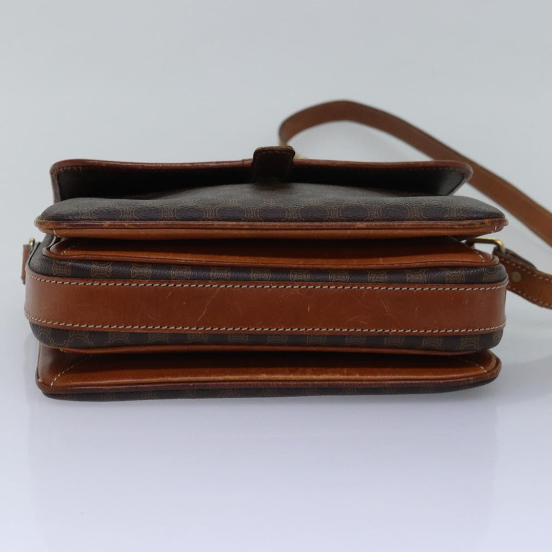 Celine Macadam Canvas Shoulder Bag PVC Leather Brown Auth ki4579