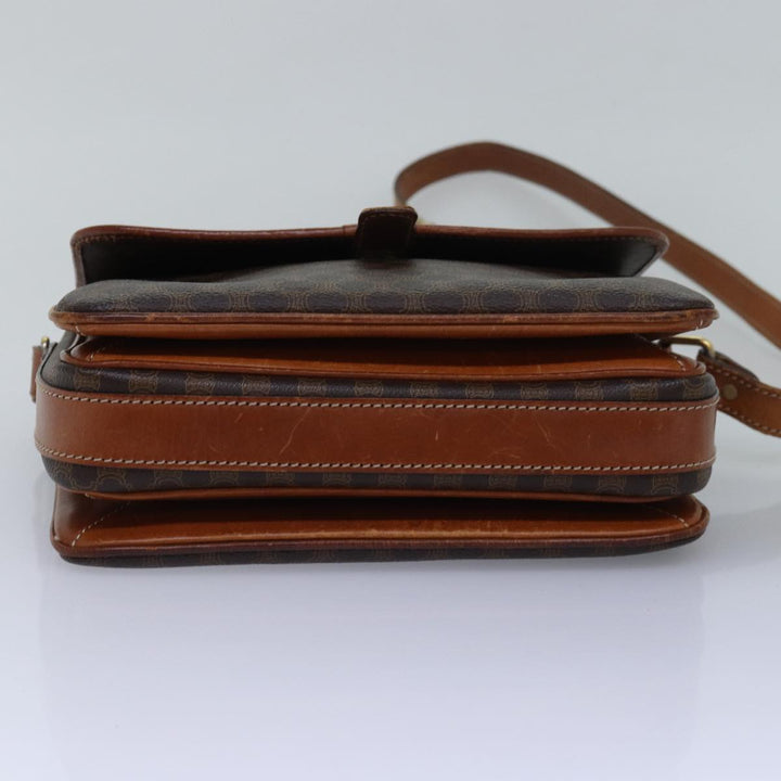 Celine Macadam Canvas Shoulder Bag PVC Leather Brown Auth ki4579
