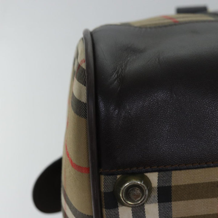 BurberrySs Nova Check Boston Bag Canvas Brown Beige Auth ki4621