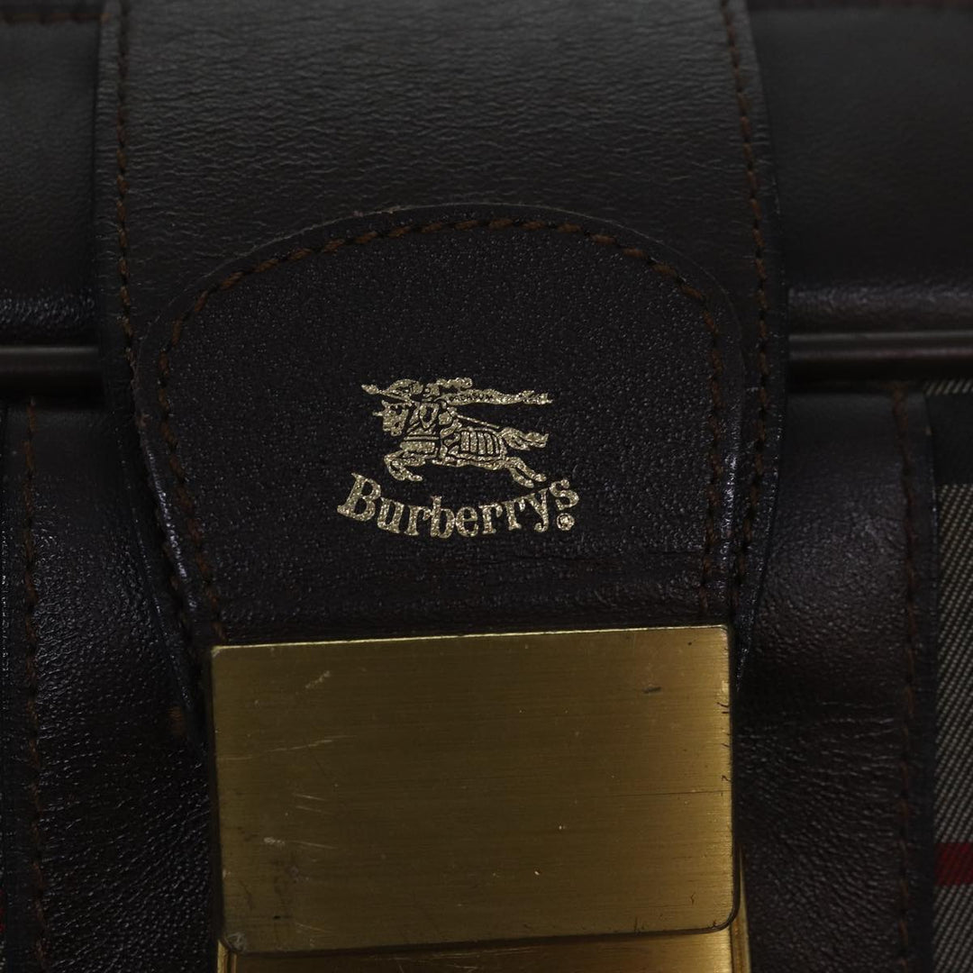 BurberrySs Nova Check Boston Bag Canvas Brown Beige Auth ki4621