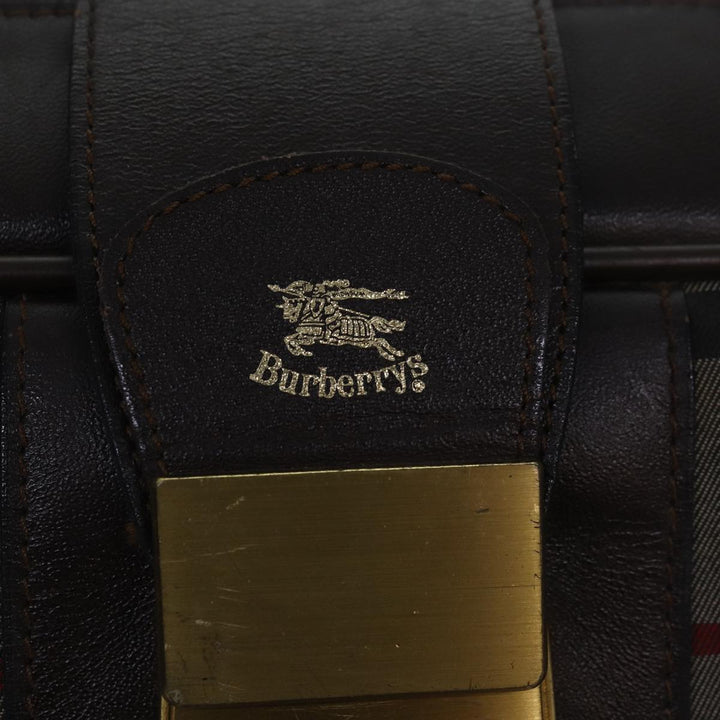 BurberrySs Nova Check Boston Bag Canvas Brown Beige Auth ki4621